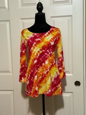Slinky Brand Tie-Dye Long Sleeve Tunic in Red, Yellow & White